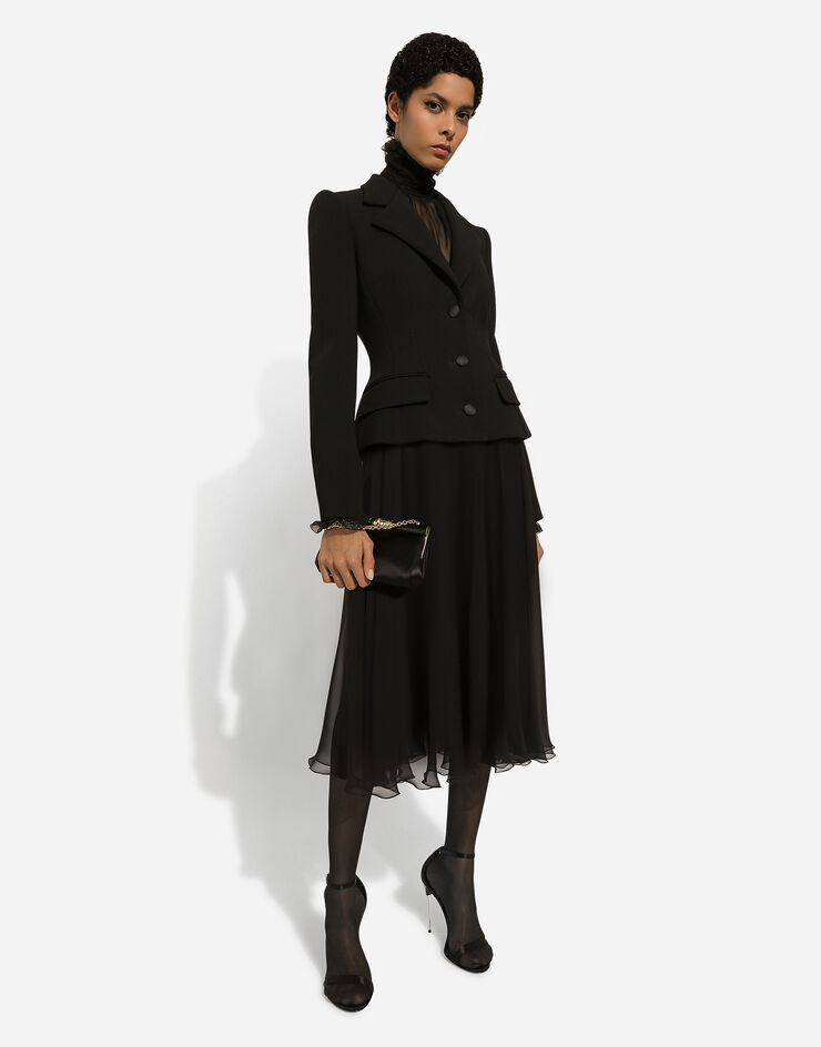 Dolce & Gabbana Jupe patineuse mi-longue en mousseline Noir F4CSOTFU1AT
