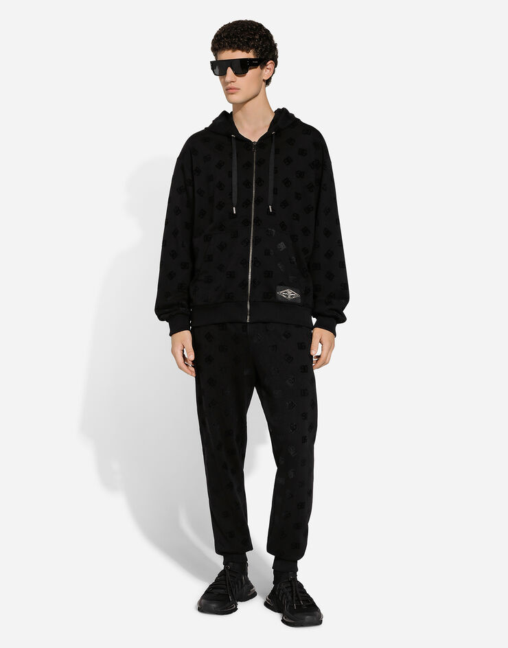 Dolce & Gabbana Zip-up hoodie with all-over DG print Black G9AIYTG7NWD