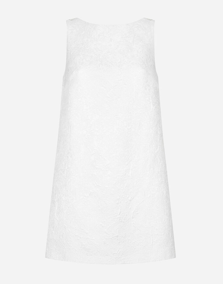 Dolce & Gabbana Kurzes Kleid aus Brokat mit Rückenausschnitt Weiss F6JHPTFJTBV
