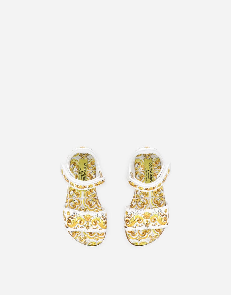 Dolce & Gabbana Calfskin sandals with yellow majolica print Yellow D20064AC113