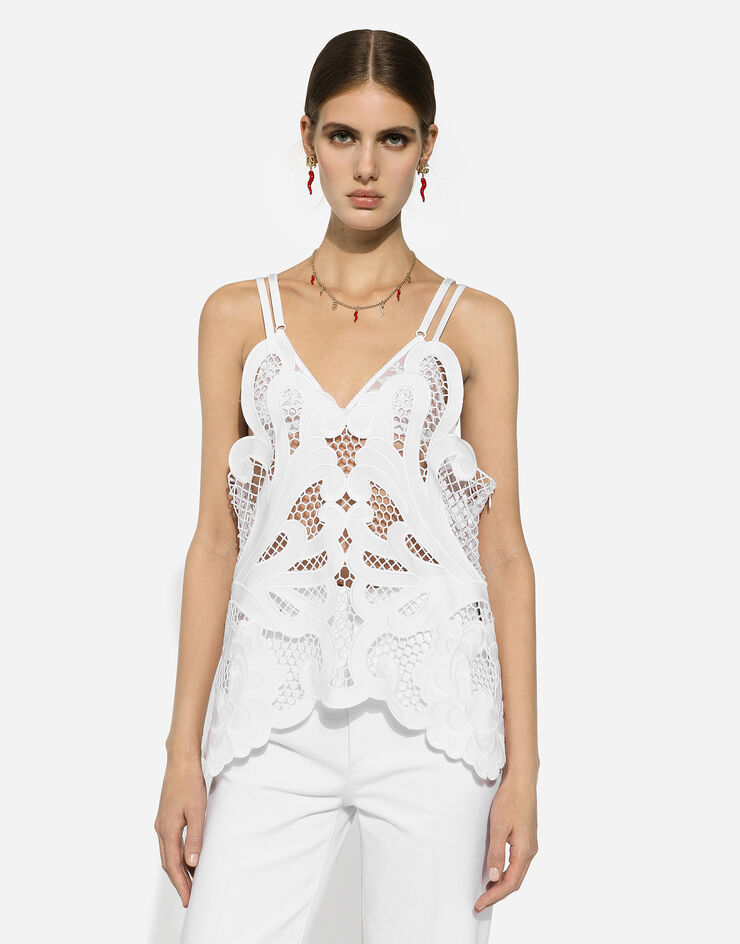 Dolce & Gabbana Top de algodón con bordado cut-out Blanco F7AB6ZGDCJ8