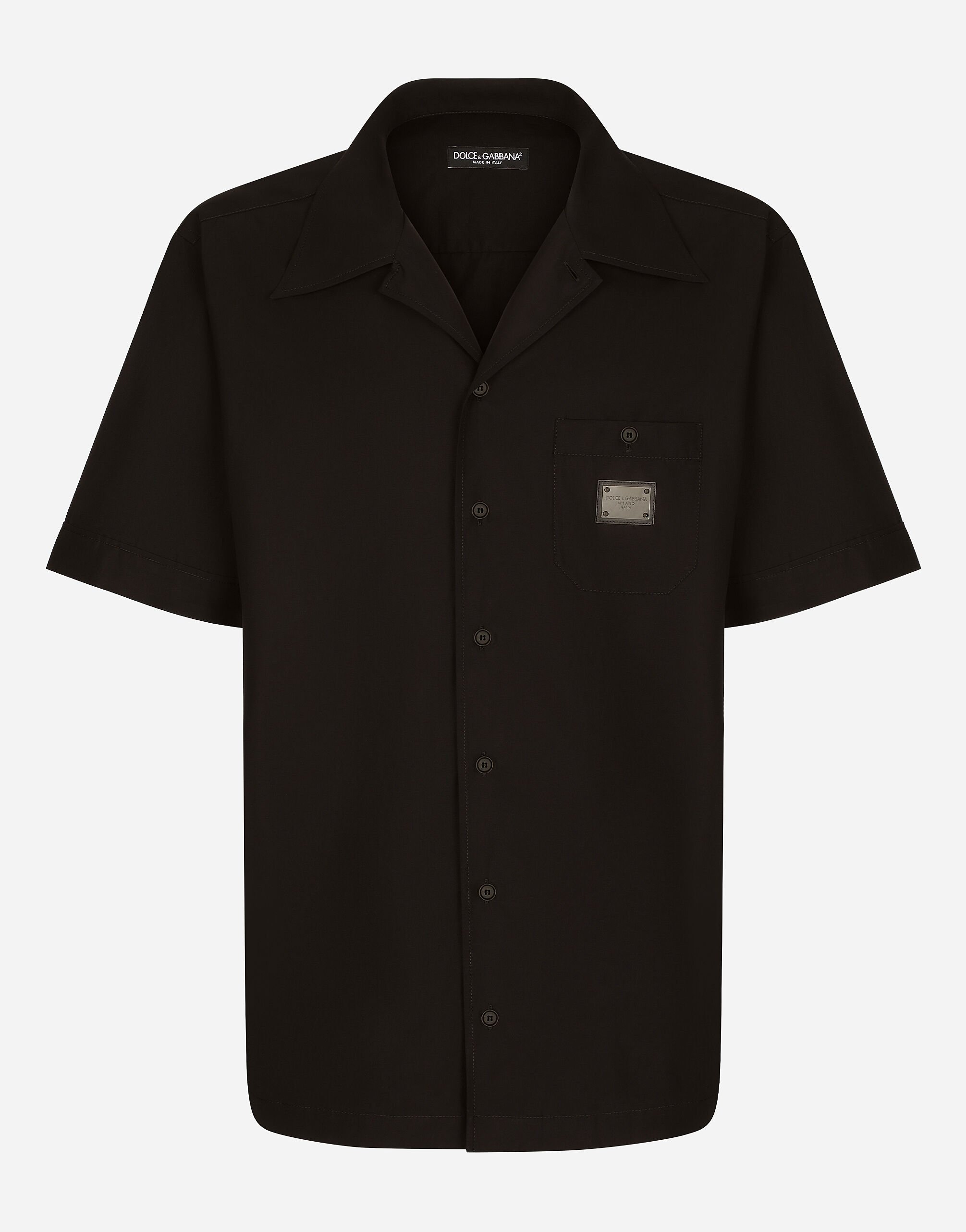 Dolce & Gabbana قميص قطني هاواي ببطاقة موسومة أسود G8PN9TG7M1C