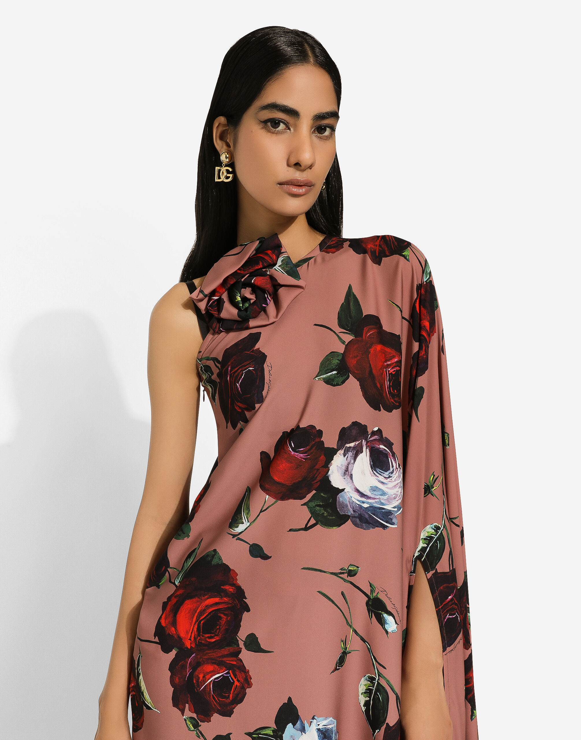 Her lip to asymmetrical floral dress - ワンピース