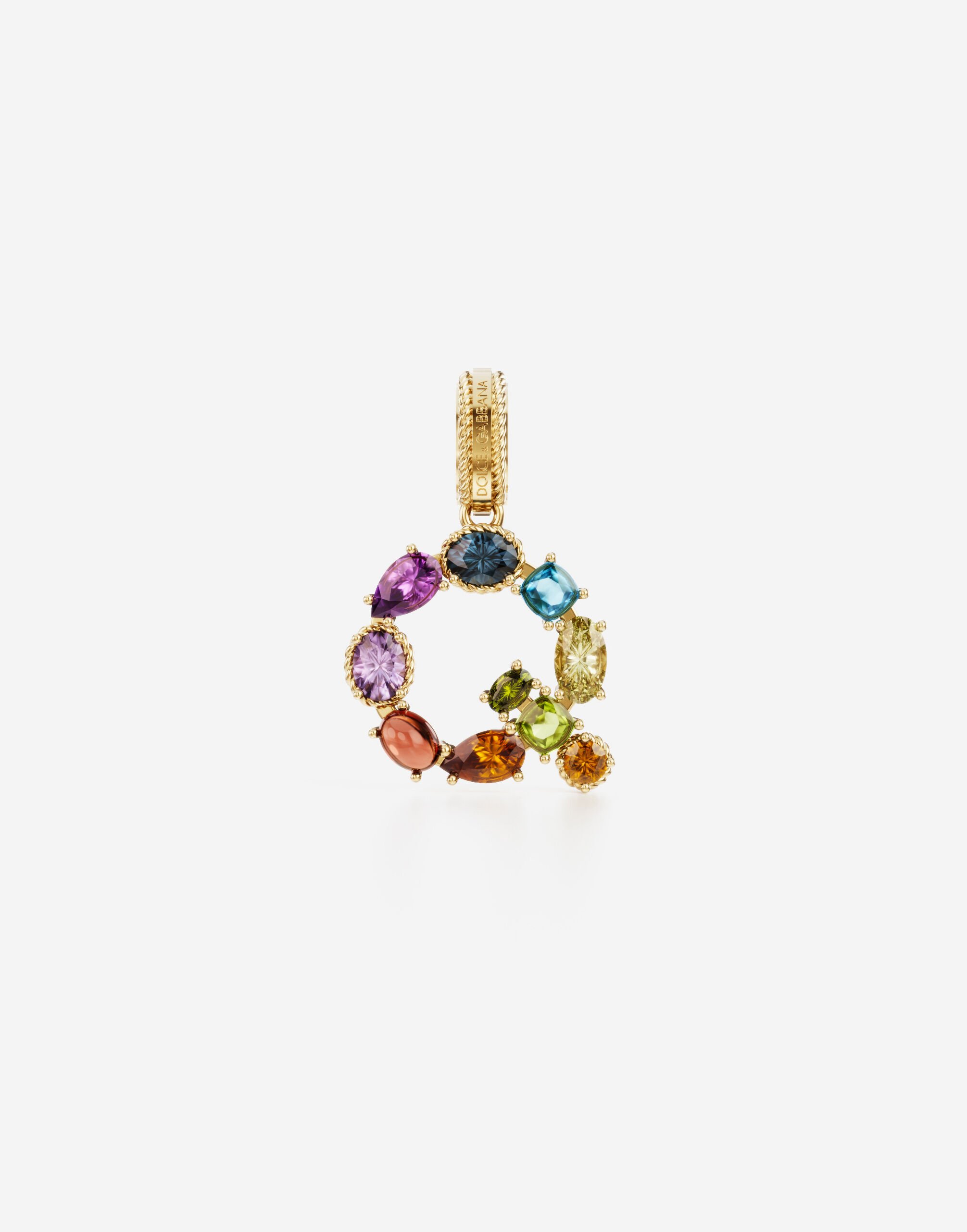 Dolce & Gabbana Rainbow alphabet Q 18 kt yellow gold charm with multicolor fine gems Gold WANR2GWMIXB