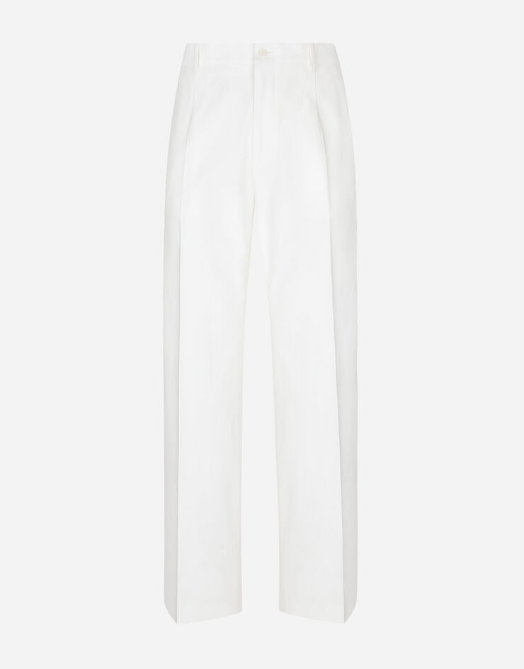 Dolce & Gabbana سروال جبردين قطني بساق مستقيمة أبيض GYZMHTFU60L