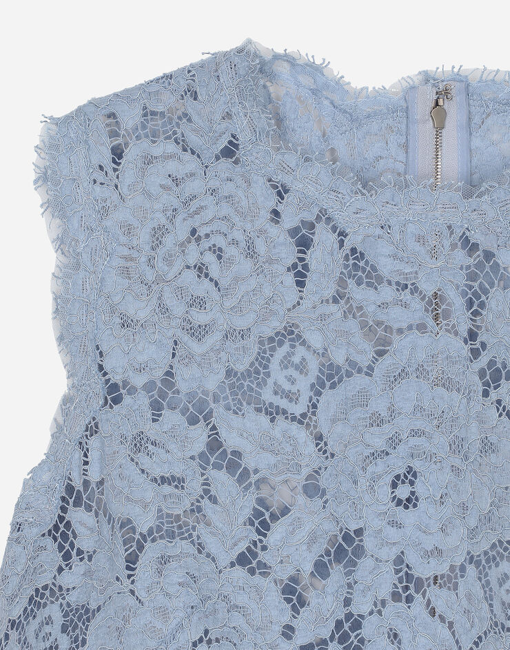 Dolce & Gabbana Sleeveless floral lace A-line dress with DG logo Azure F6ATYTHLM7L