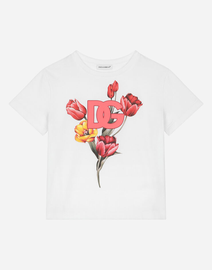 Dolce & Gabbana T-Shirt aus Jersey mit Tulpenprint Mehrfarbig L5JTNKG7NOB