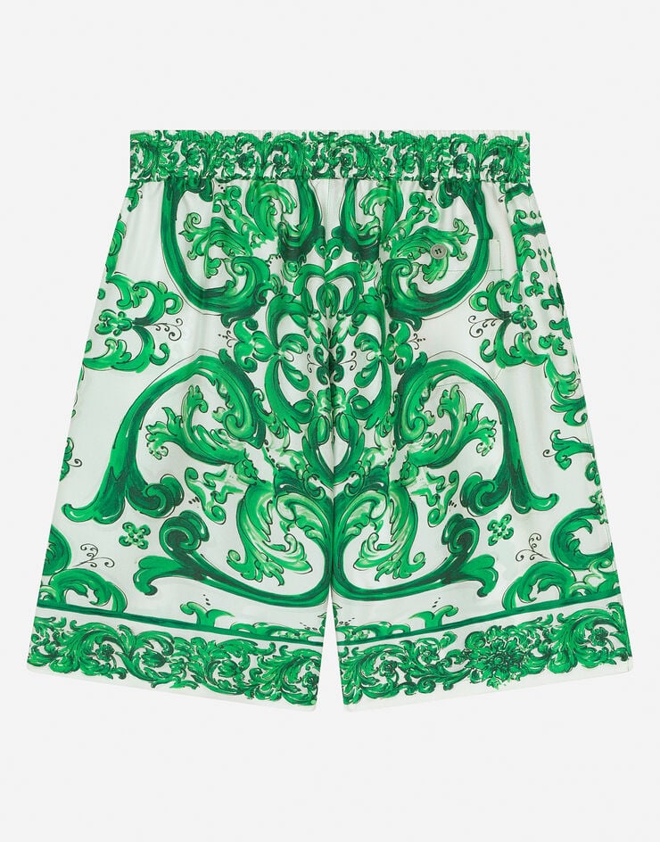 Dolce & Gabbana Bermuda in twill con stampa maiolica verde Stampa L43Q47HI1S6