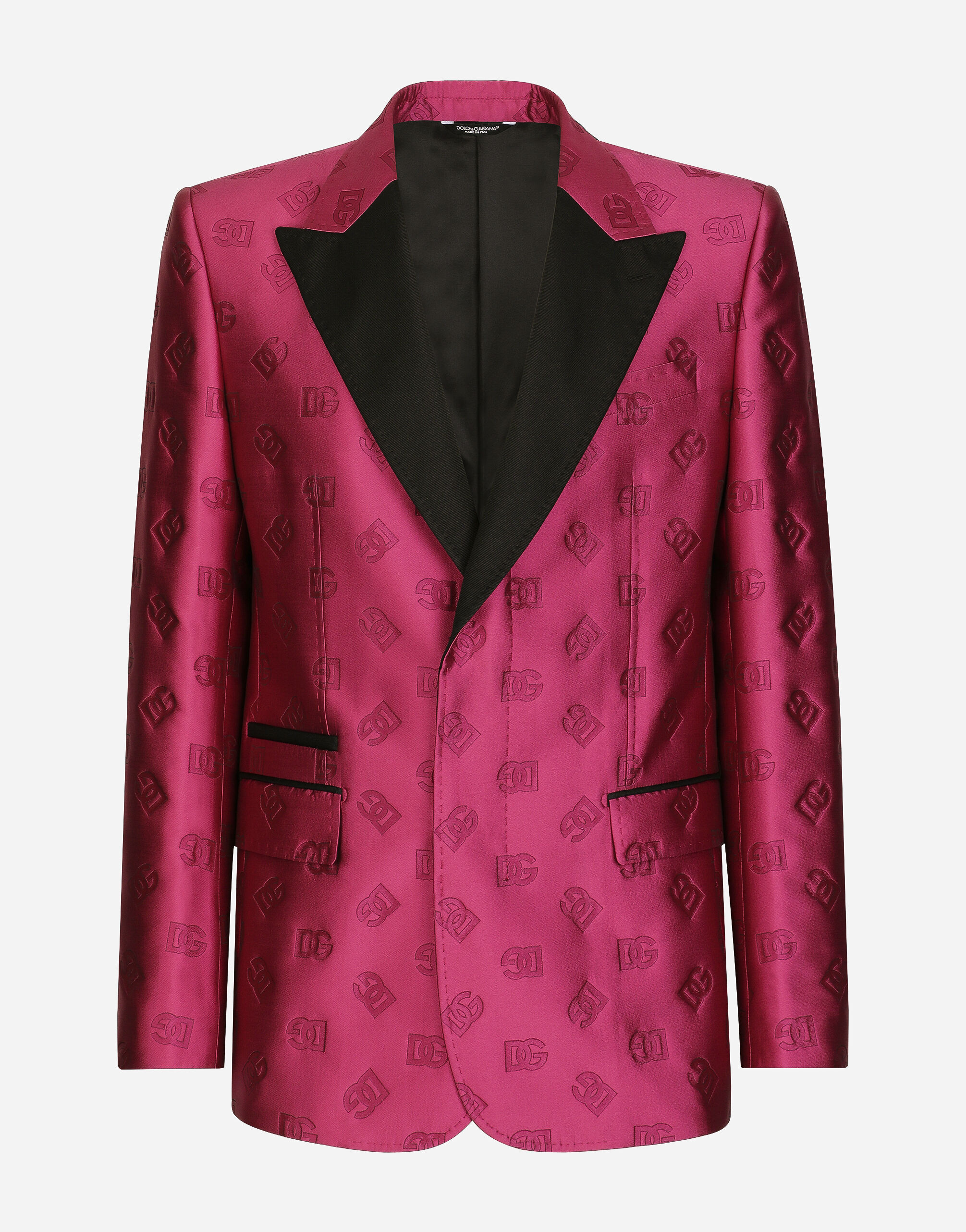 Dolce & Gabbana Single-breasted Sicilia-fit tuxedo jacket with DG jacquard detailing Grey G2RQ3TFUBE7
