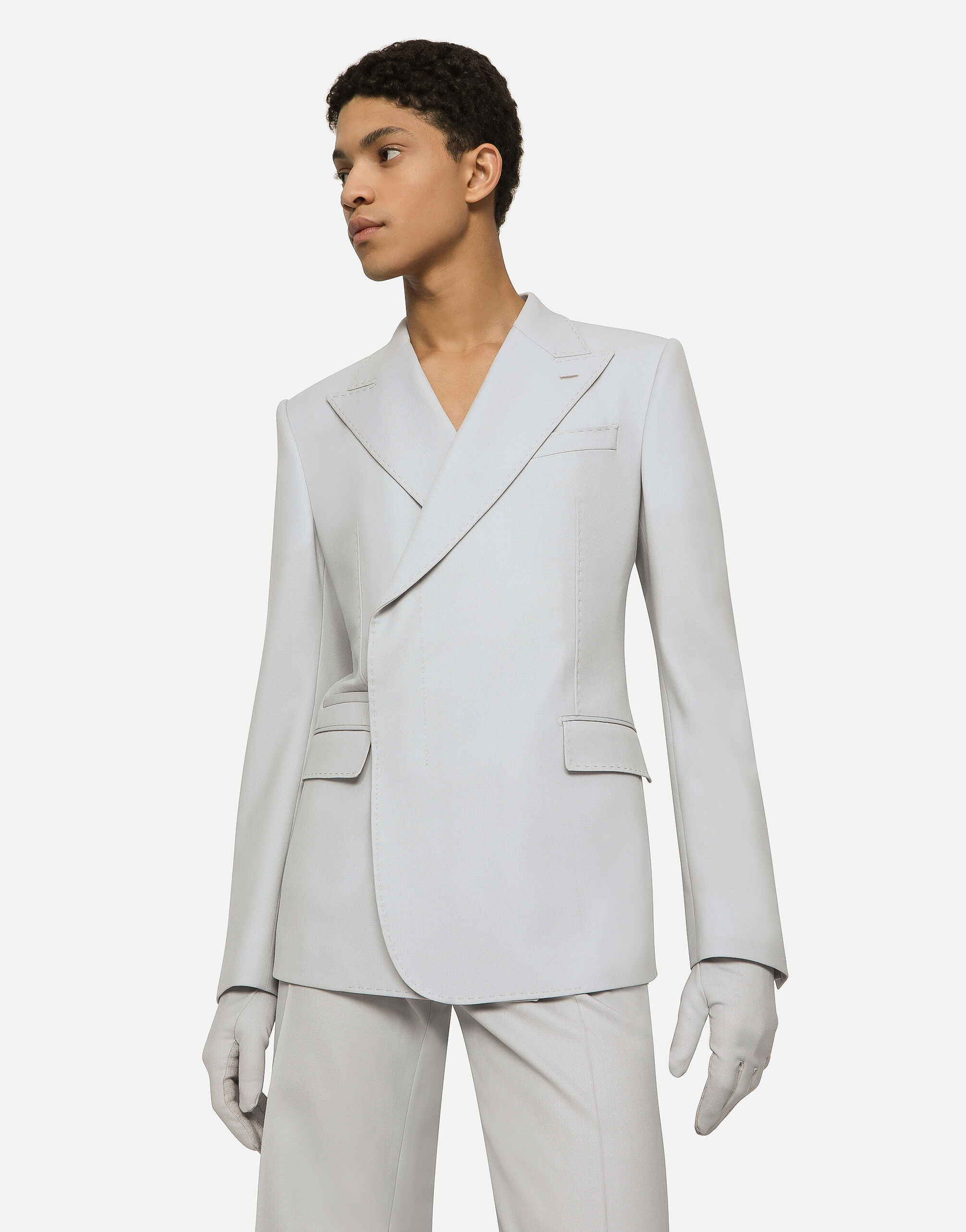 Double-breasted stretch wool Sicilia-fit jacket in Grey for for Men |  Dolceu0026Gabbana® US
