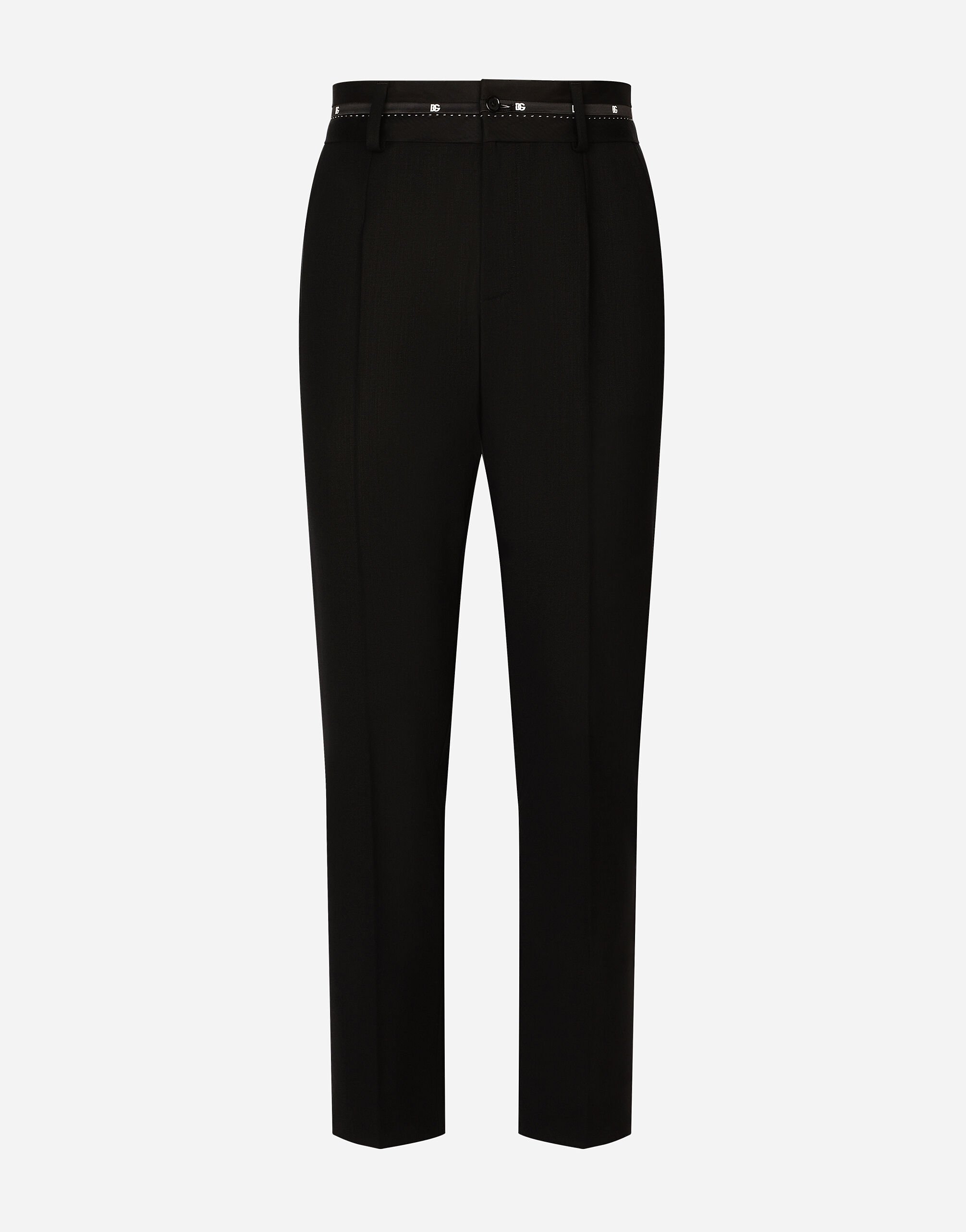 Dolce & Gabbana Stretch wool pants with branded waistband Black G2RR4TFLSIM