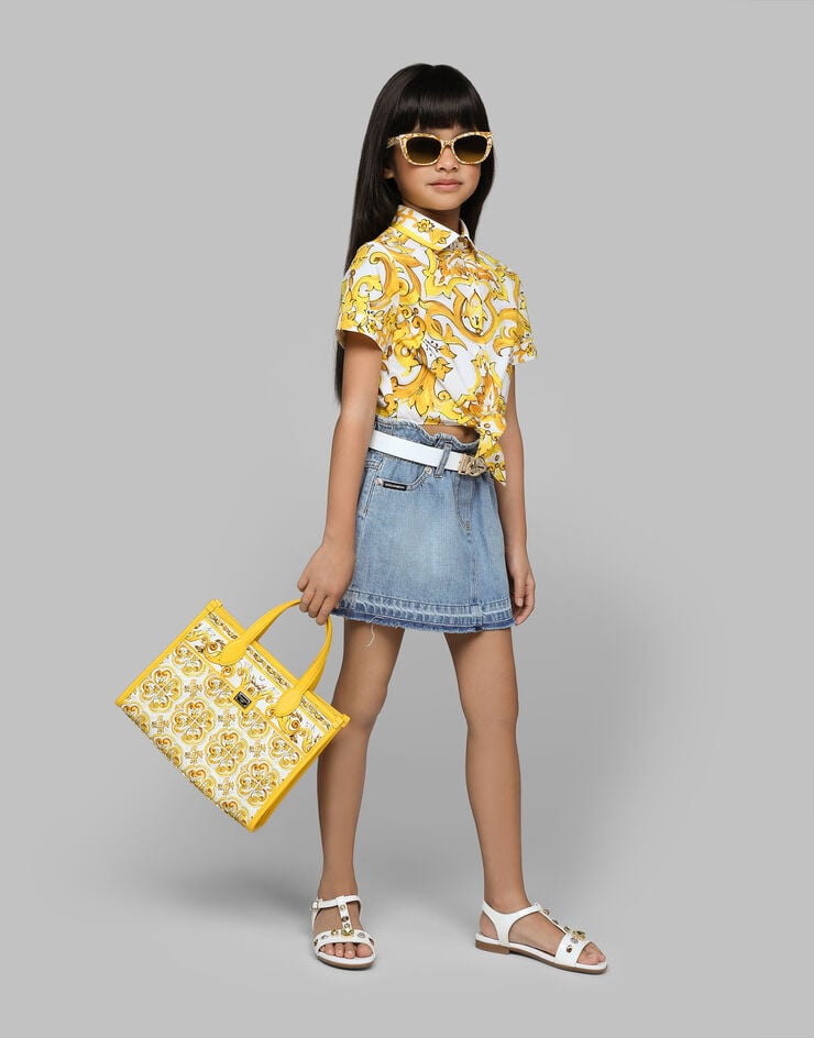 Dolce & Gabbana حقيبة يد كانفاس بطبعة ماجوليكا صفراء أصفر EB0252A7131