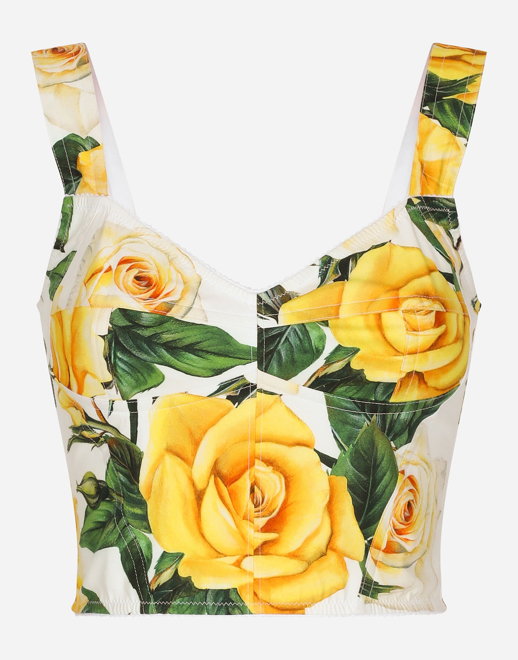 ${brand} Cotton corset top with yellow rose print ${colorDescription} ${masterID}