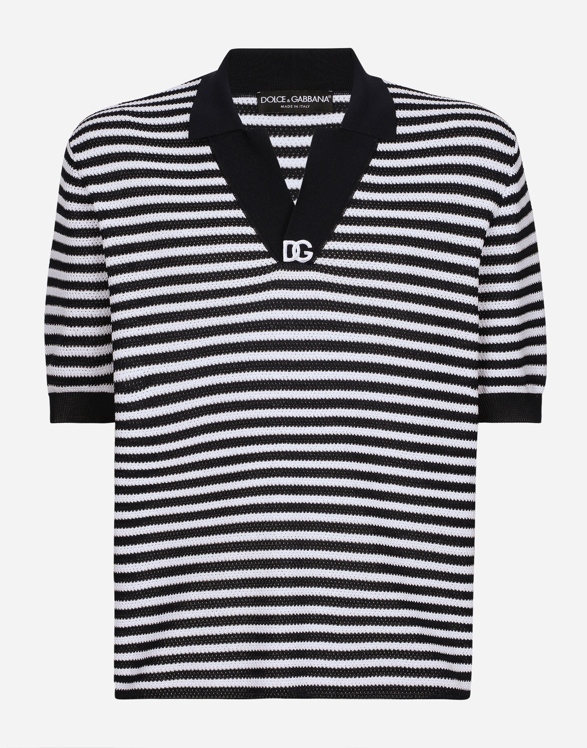 ${brand} Striped cotton V-neck polo-shirt with DG logo ${colorDescription} ${masterID}