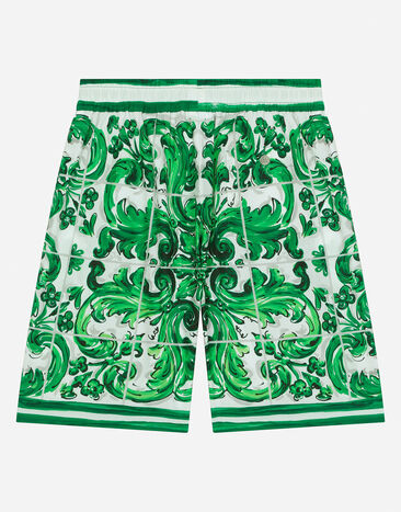 Dolce & Gabbana Poplin shorts with green majolica print Print L43Q47FI5JO