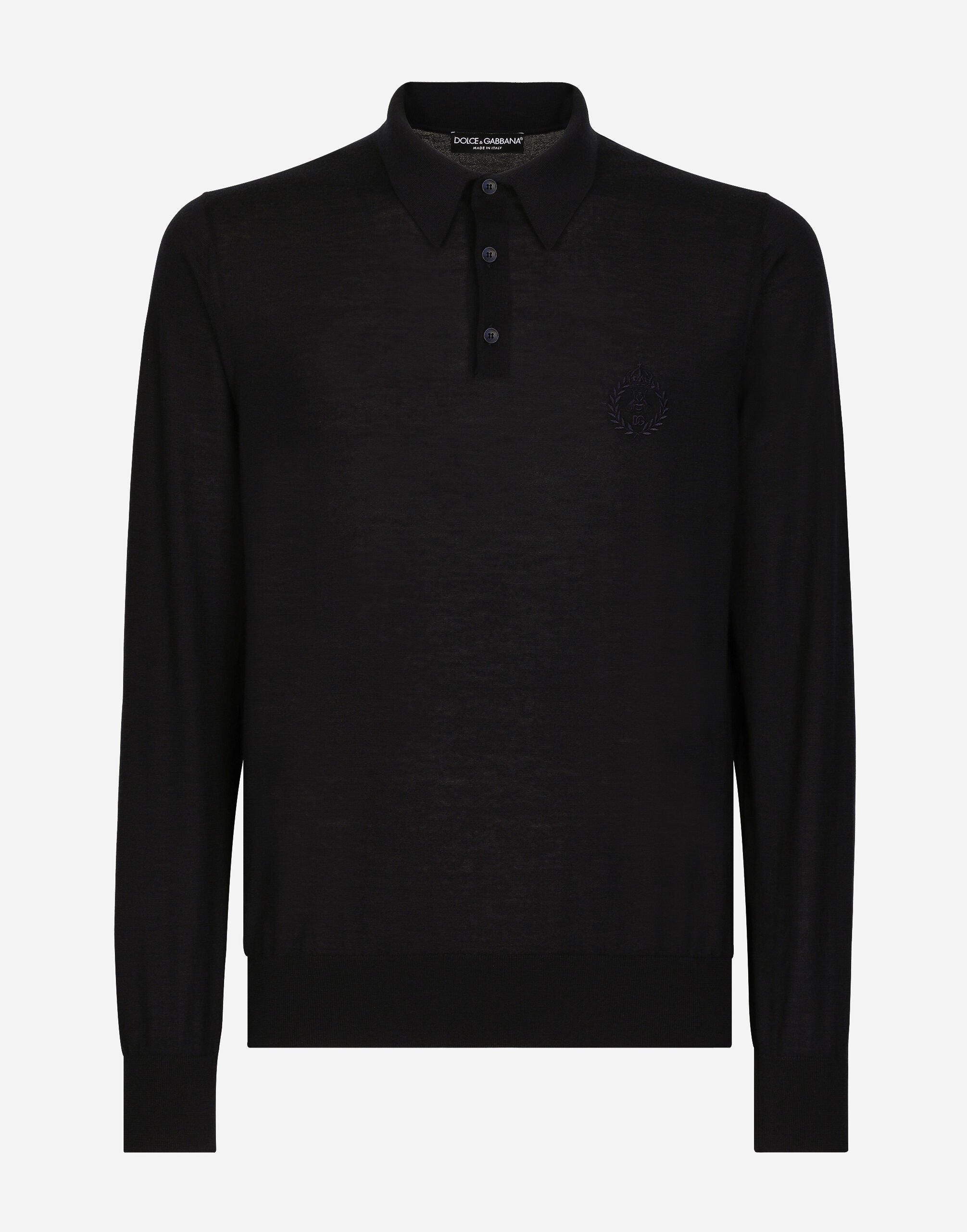 Dolce & Gabbana Cashmere polo-style sweater with DG logo embroidery Grey GXP80TJFMK7