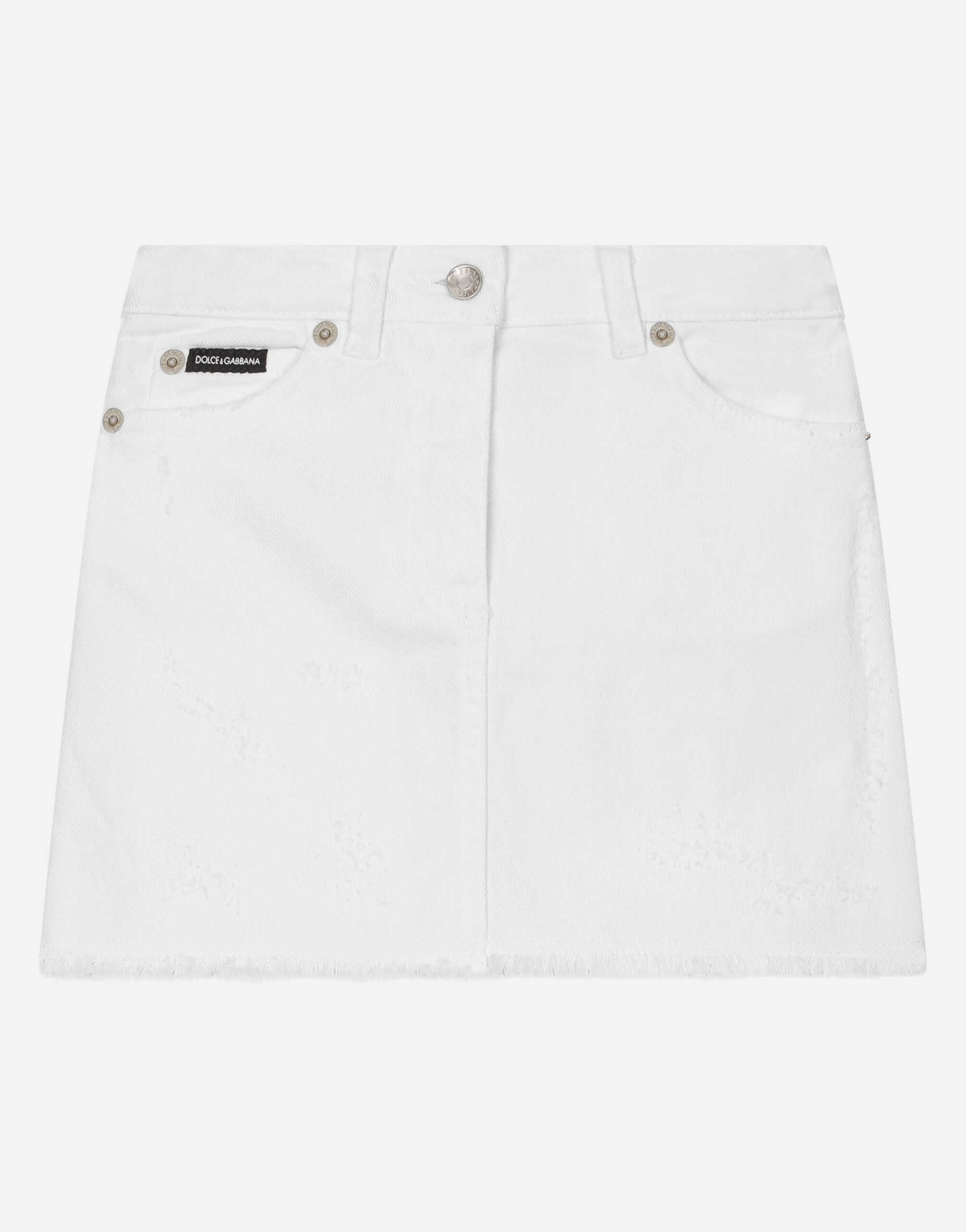 ${brand} Short white stretch denim skirt ${colorDescription} ${masterID}