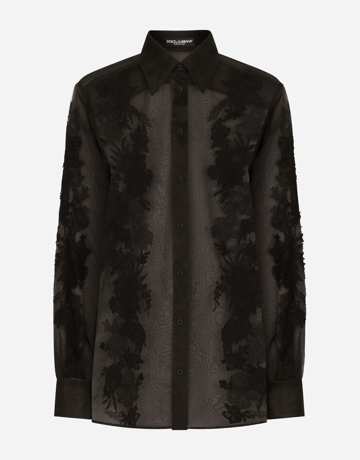 Dolce & Gabbana Bluse aus Organza mit Spitzenapplikationen Schwarz F5R38TFU1BU
