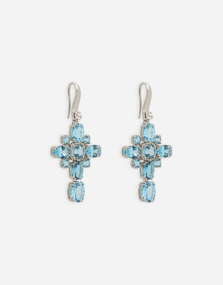 Dolce & Gabbana Boucles d’oreilles Anna en or blanc 18 ct avec topazes bleu ciel Blanc WERA1GWTOLB