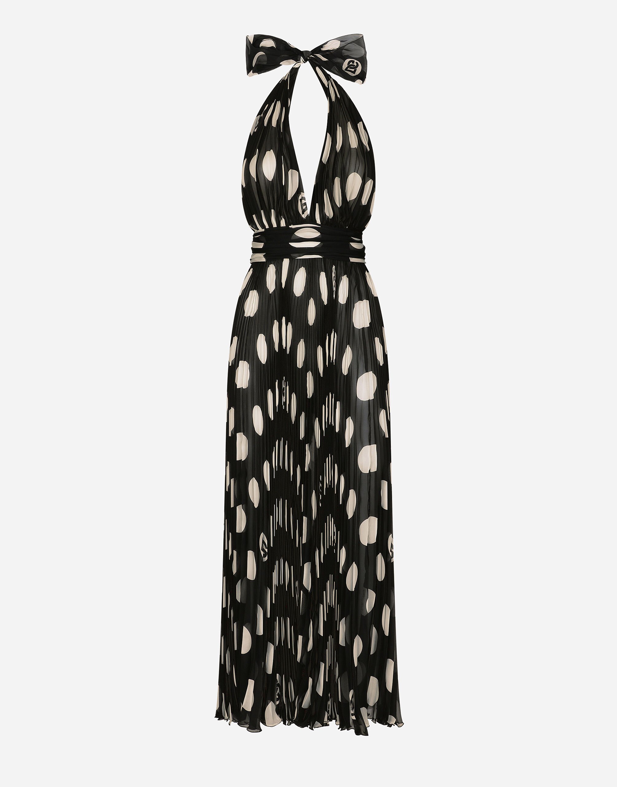 ${brand} Pleated chiffon calf-length dress with polka-dot print ${colorDescription} ${masterID}