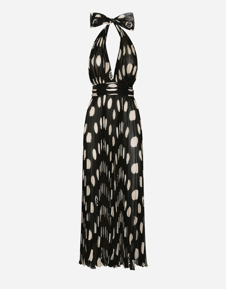 Dolce & Gabbana Pleated chiffon calf-length dress with polka-dot print Print F6JJETIS1I7