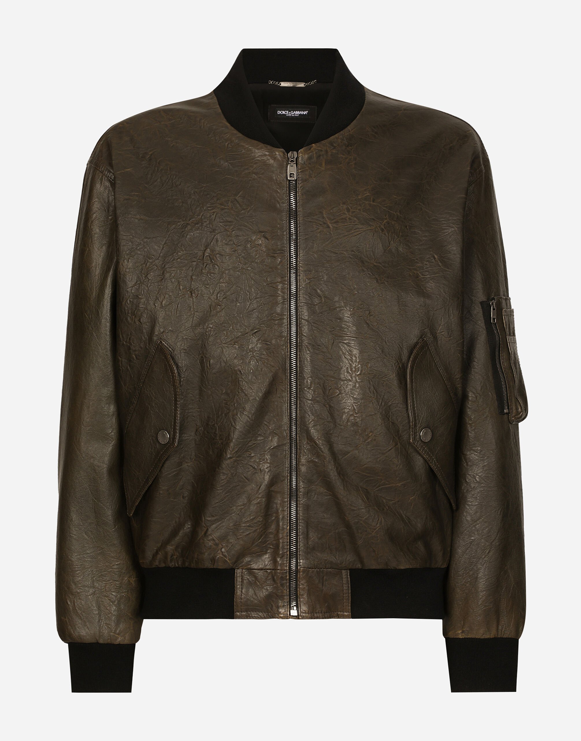 ${brand} Lined leather bomber jacket ${colorDescription} ${masterID}