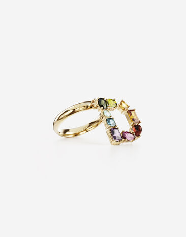 Dolce & Gabbana Anillo Rainbow alphabet D en oro amarillo con piedras preciosas multicolor Dorado WRMR1GWMIXD