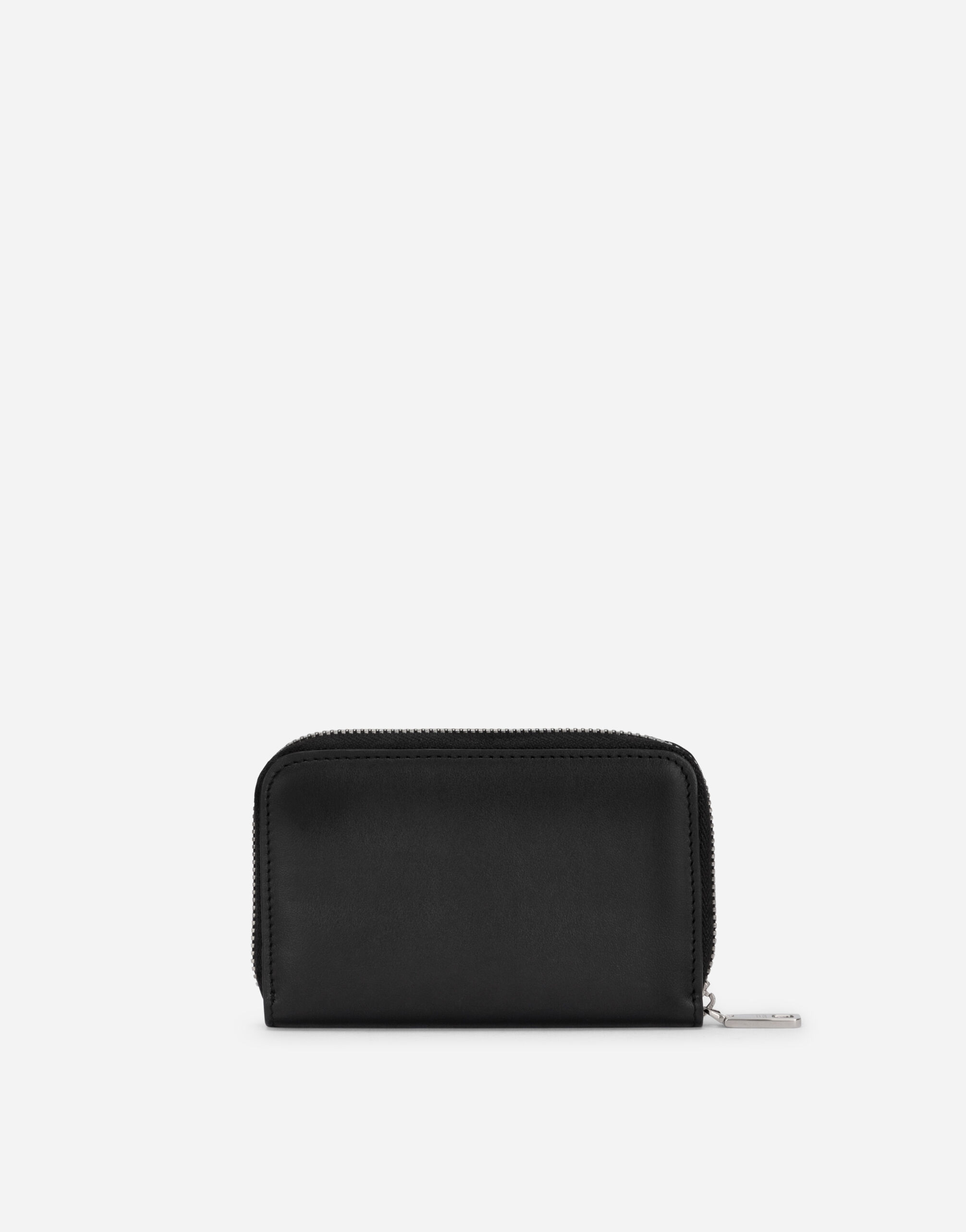 Small zip-around wallet in calfskin with raised logo in Black for 