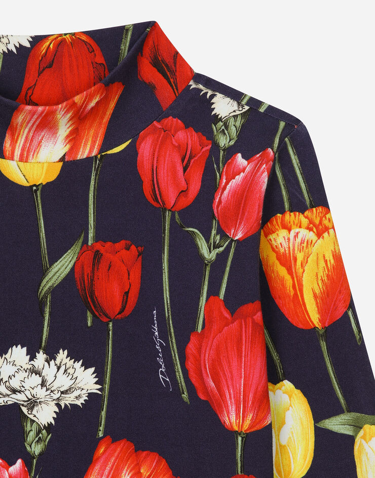 Dolce & Gabbana Stehkragenpullover aus Interlock mit Tulpenprint Drucken L5JTLEFSG85