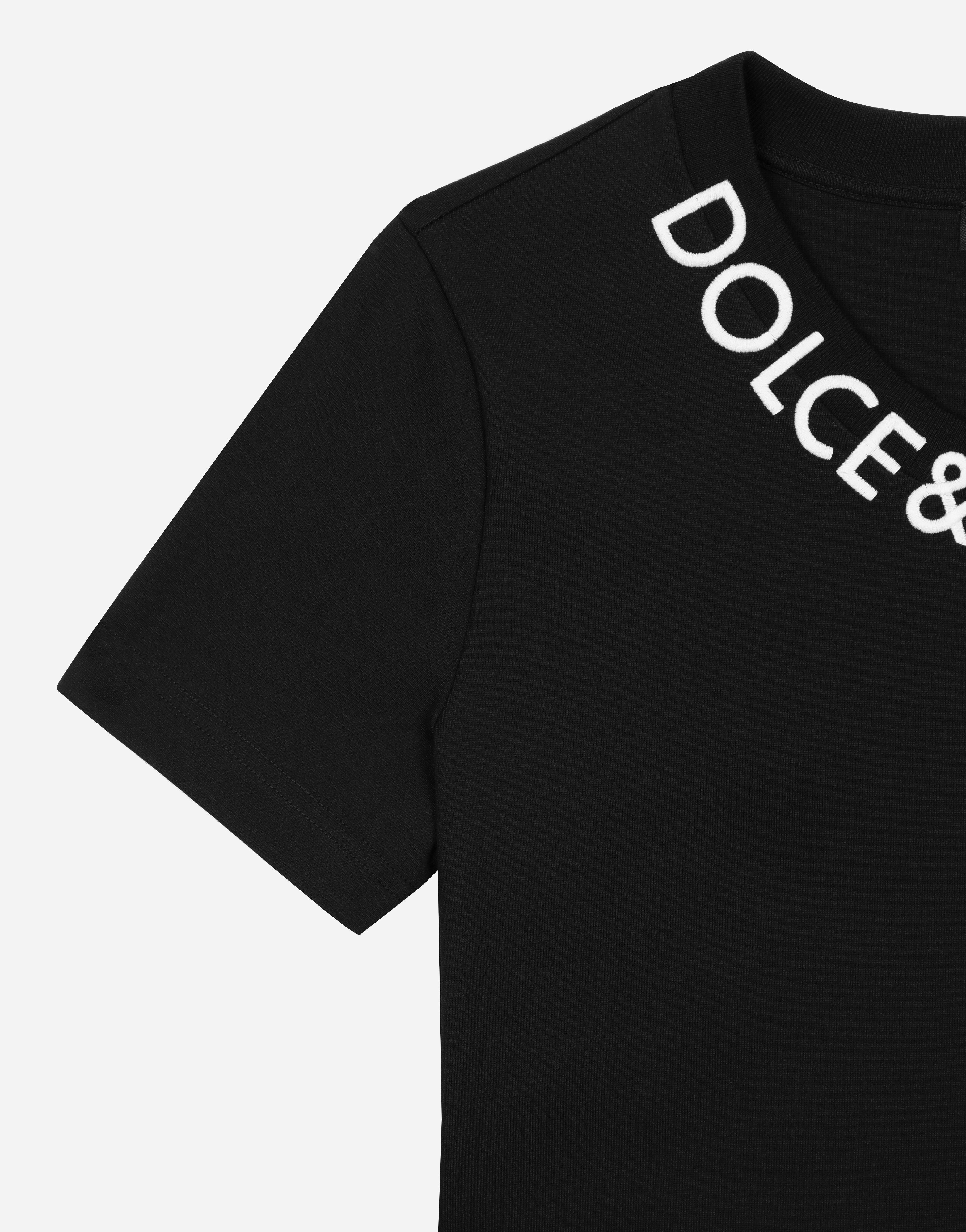 Jersey T-shirt with logo embroidery on neck in Black for