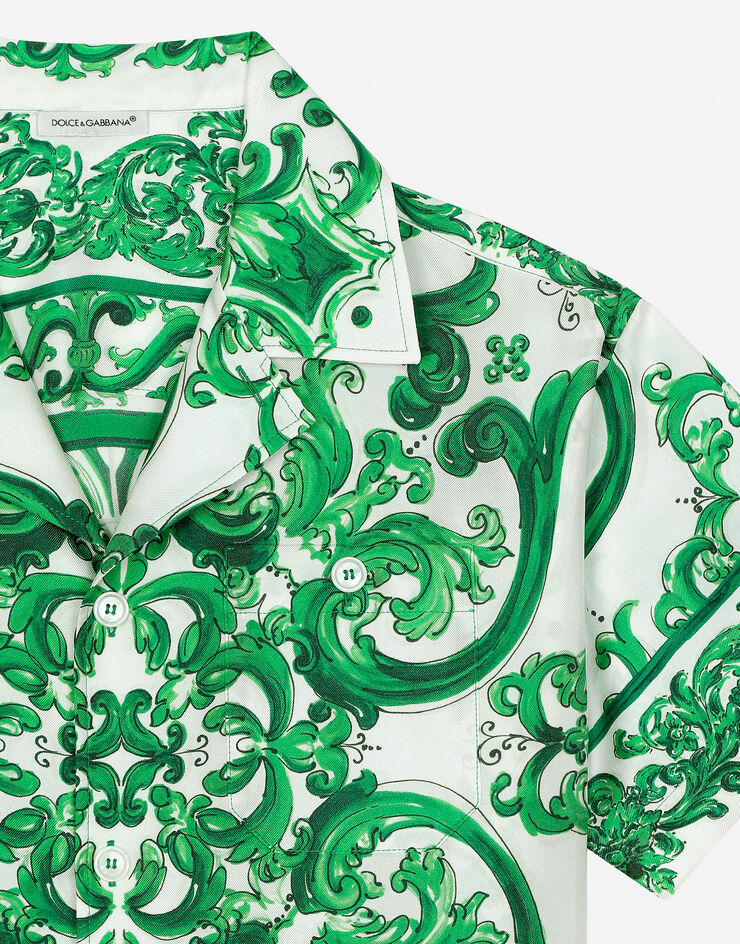 Dolce & Gabbana Hemd aus Twill mit grünem Majolika-Print Drucken L44S11HI1S6