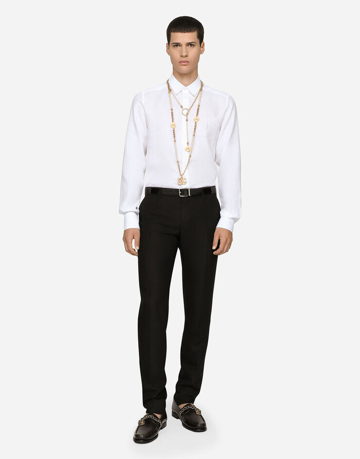 Dolce & Gabbana Linen Martini-fit shirt with DG embroidery White G5EJ1ZFU4IK