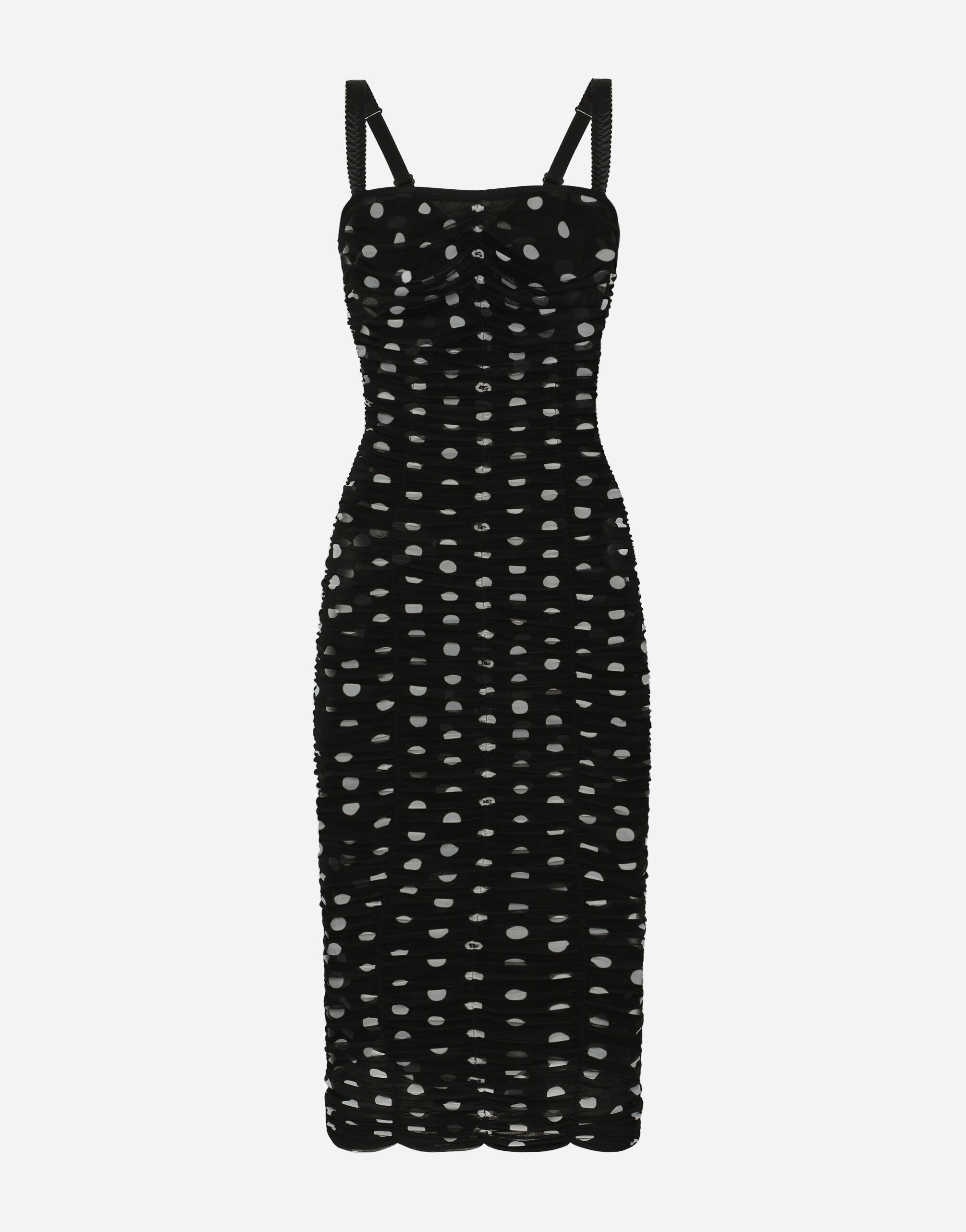 Dolce & Gabbana Drapiertes Longuette-Kleid aus Tüll Punkteprint Drucken F6AX5TFSFNR