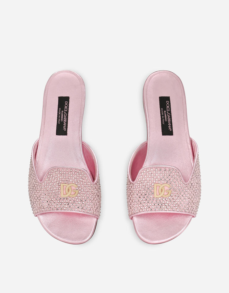 Dolce & Gabbana Sandalia en piel de cordero laminada con strass termoadhesivos Rosa D10314AA630