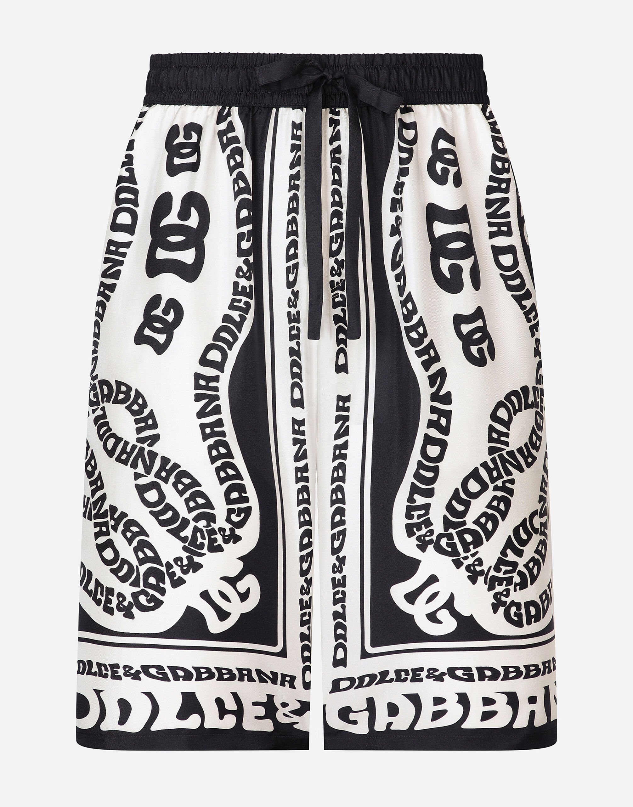 Dolce & Gabbana شورت من تويل حريري بطبعة مارينا أبيض GVRMATHI1QC