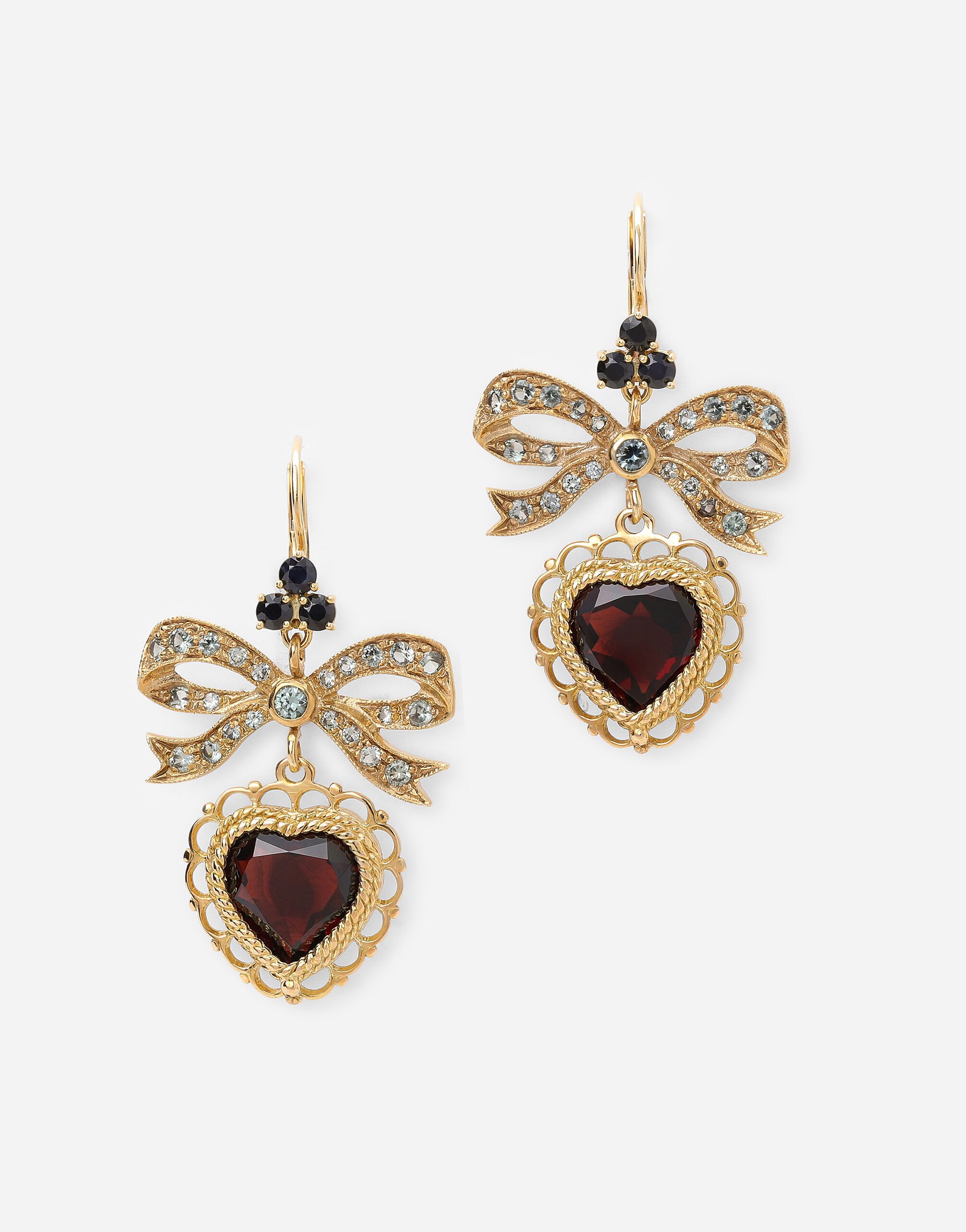 ${brand} Heart leverback earrings in yellow 18kt gold with rhodolite garnet heart ${colorDescription} ${masterID}