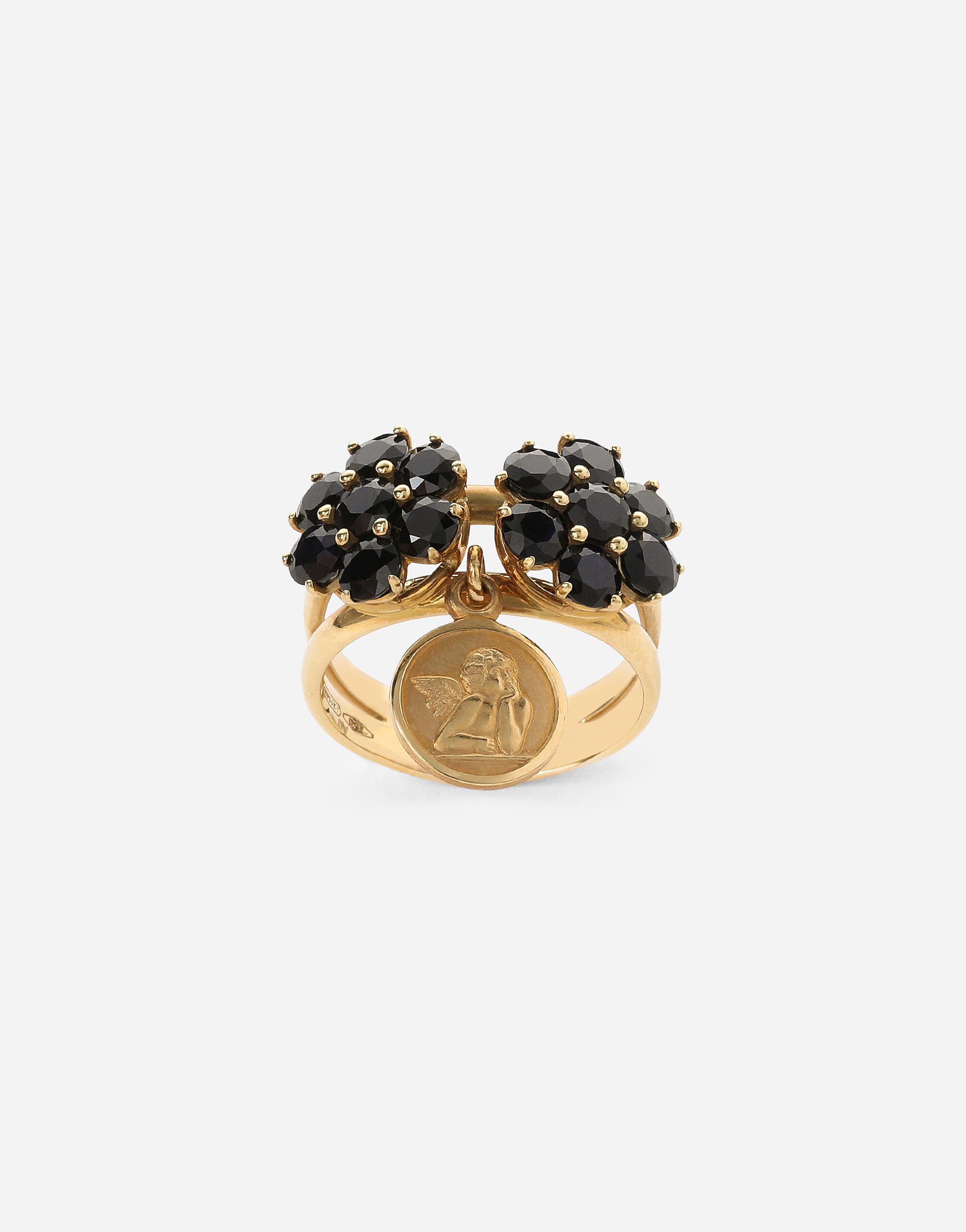 ${brand} Family ring in yellow 18kt gold with black sapphires ${colorDescription} ${masterID}