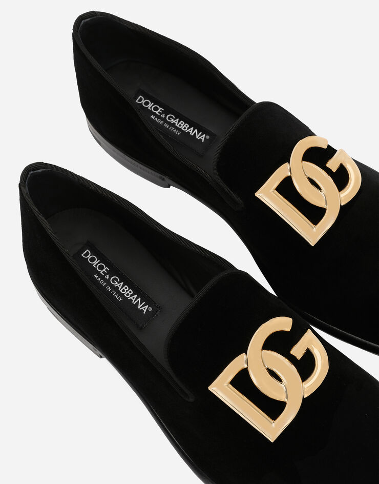 Dolce & Gabbana DG 로고 벨벳 슬리퍼 블랙 A50605A6808