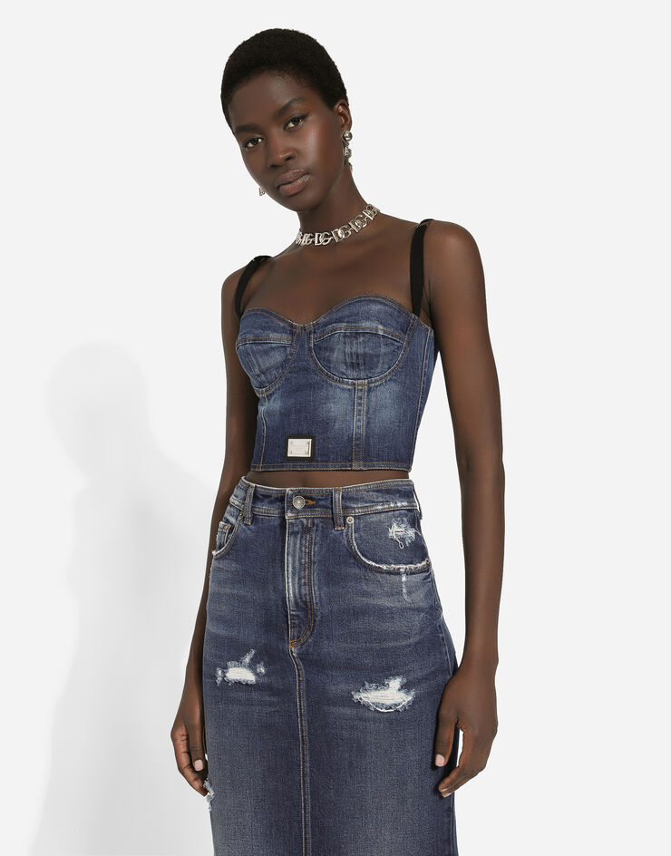 Buy MIXT by Nykaa Fashion Blue Square Neck Corset Denim Top Online