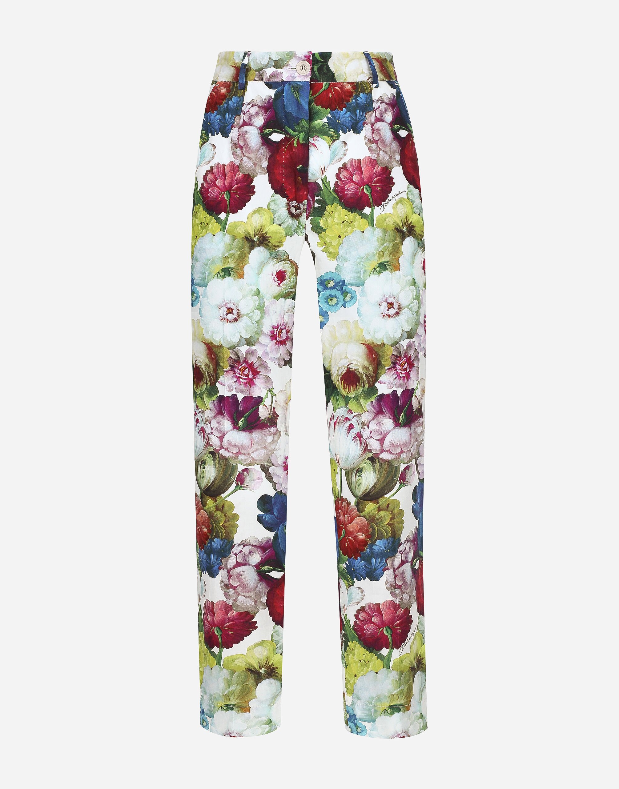 Cotton pants with nocturnal flower print