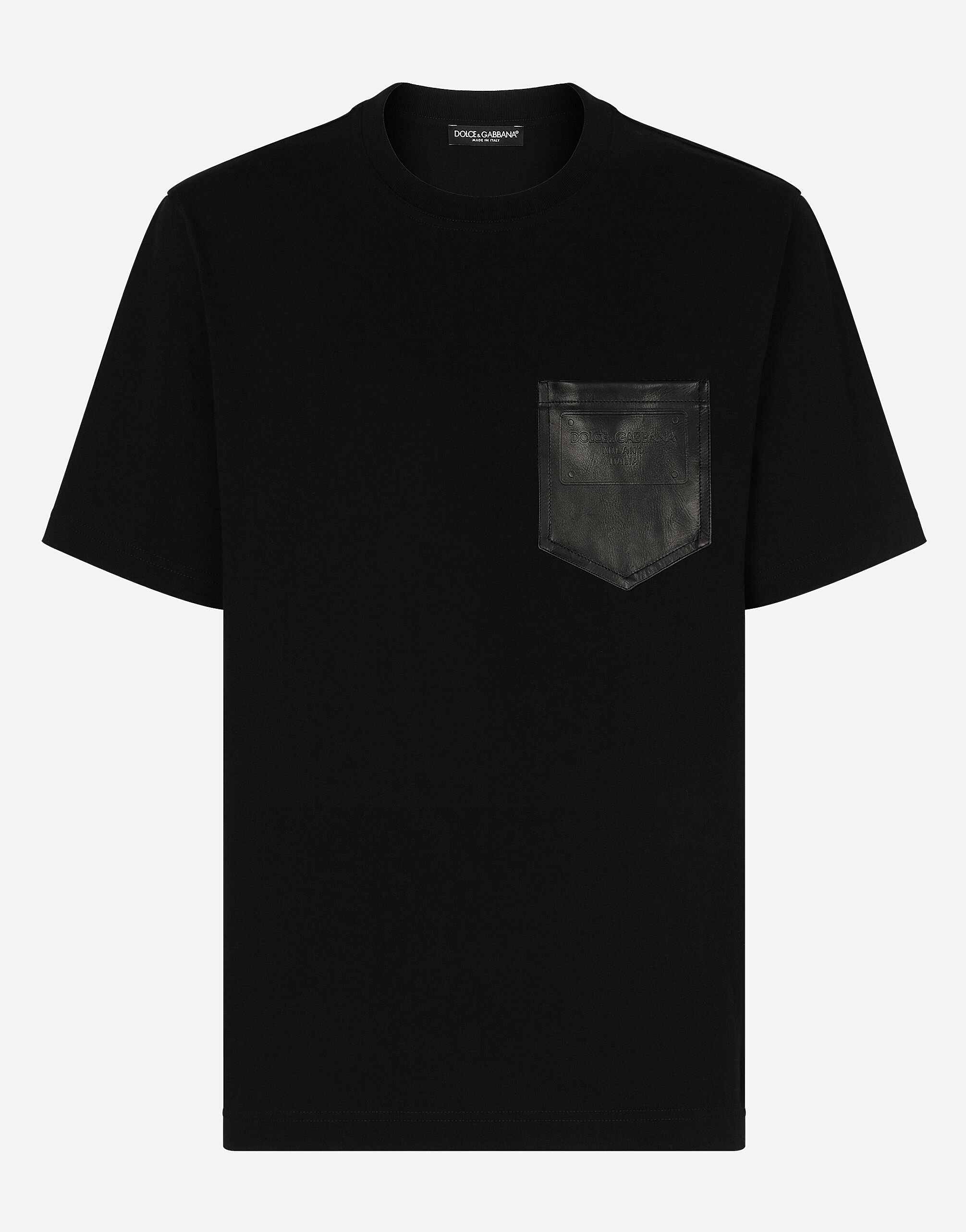 ${brand} Cotton T-shirt with leather breast pocket and logo ${colorDescription} ${masterID}