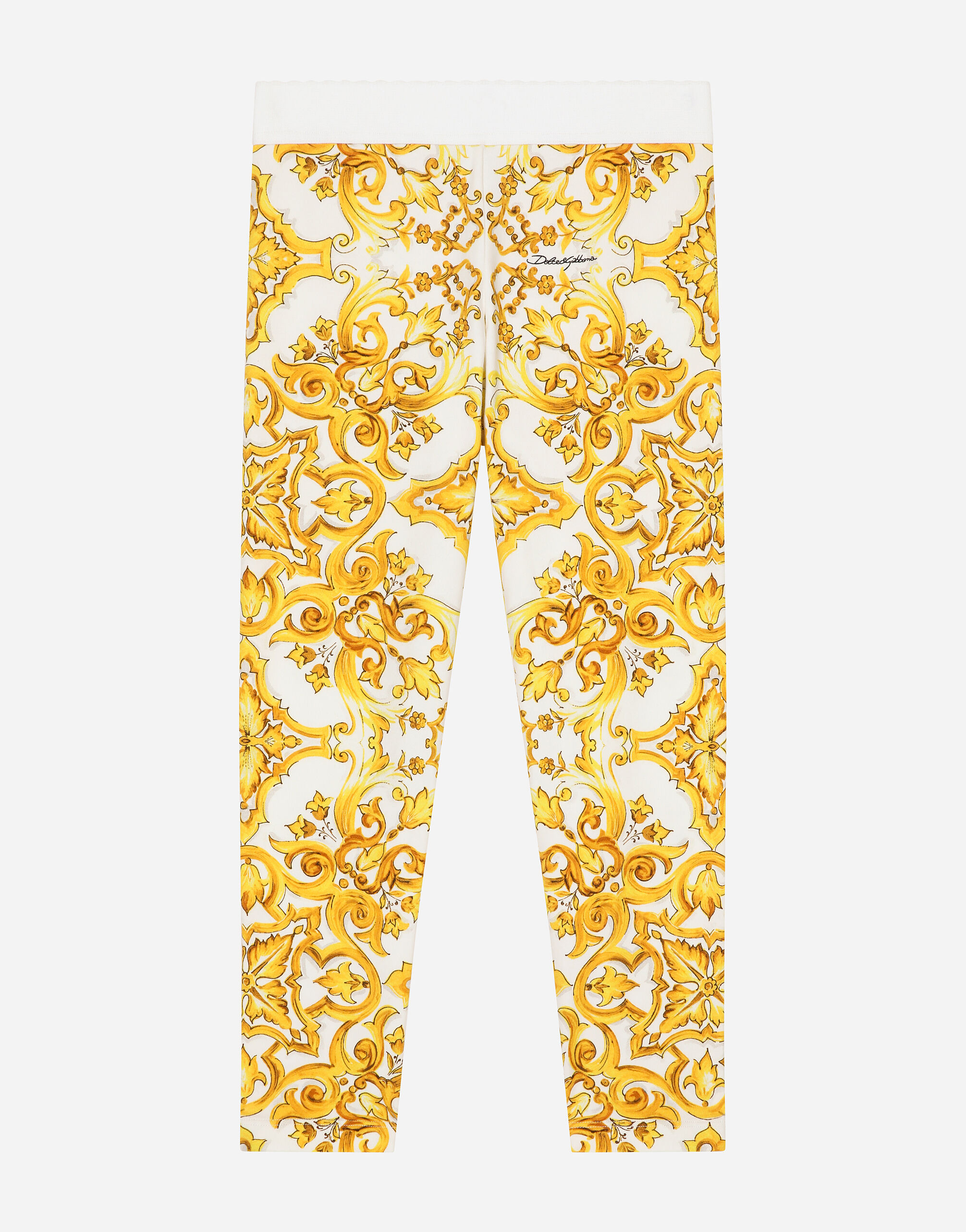 Dolce & Gabbana Leggings aus Interlock mit gelbem Majolika-Print Drucken LB4H48G7E1J