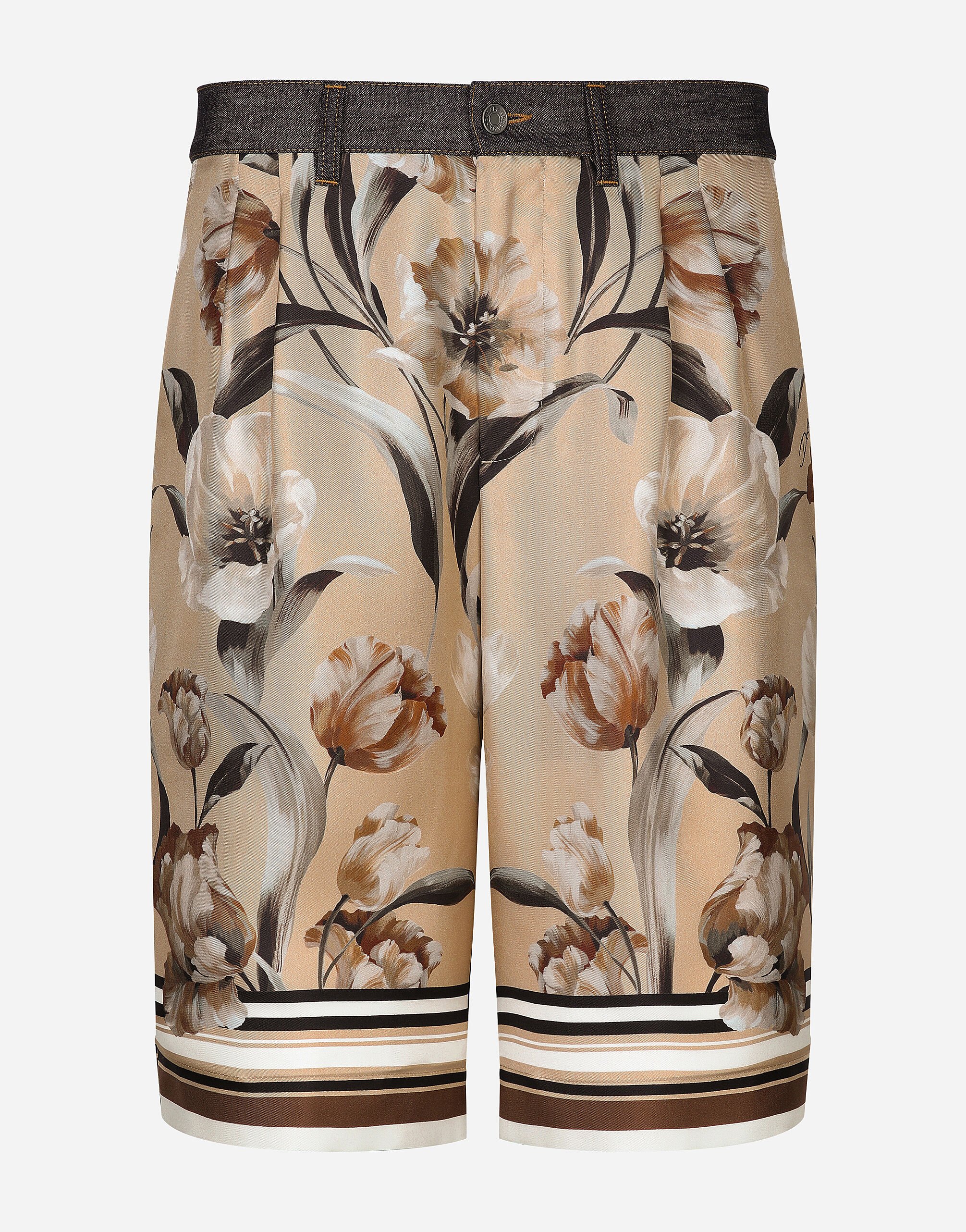 Dolce & Gabbana Long short with silk front and denim back Print G5JH9THI1S8