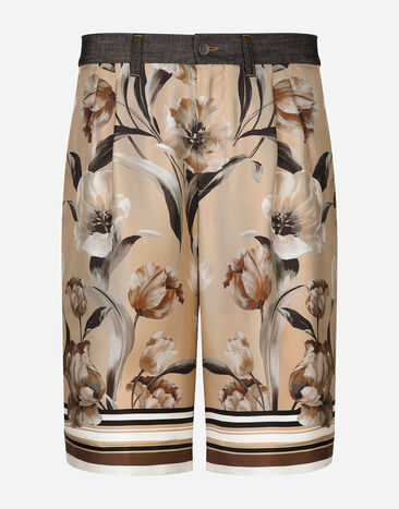 Dolce & Gabbana Long short with silk front and denim back Havana beige VG446EVP473