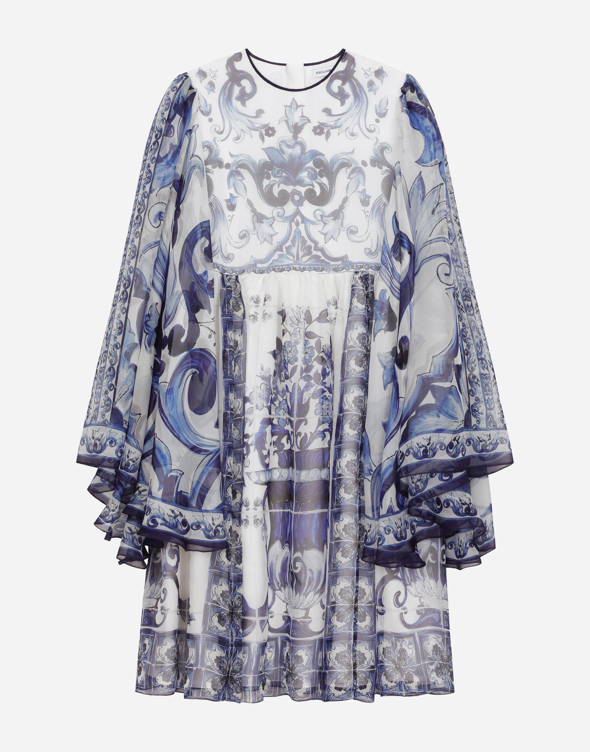 ${brand} Long majolica-print chiffon dress ${colorDescription} ${masterID}