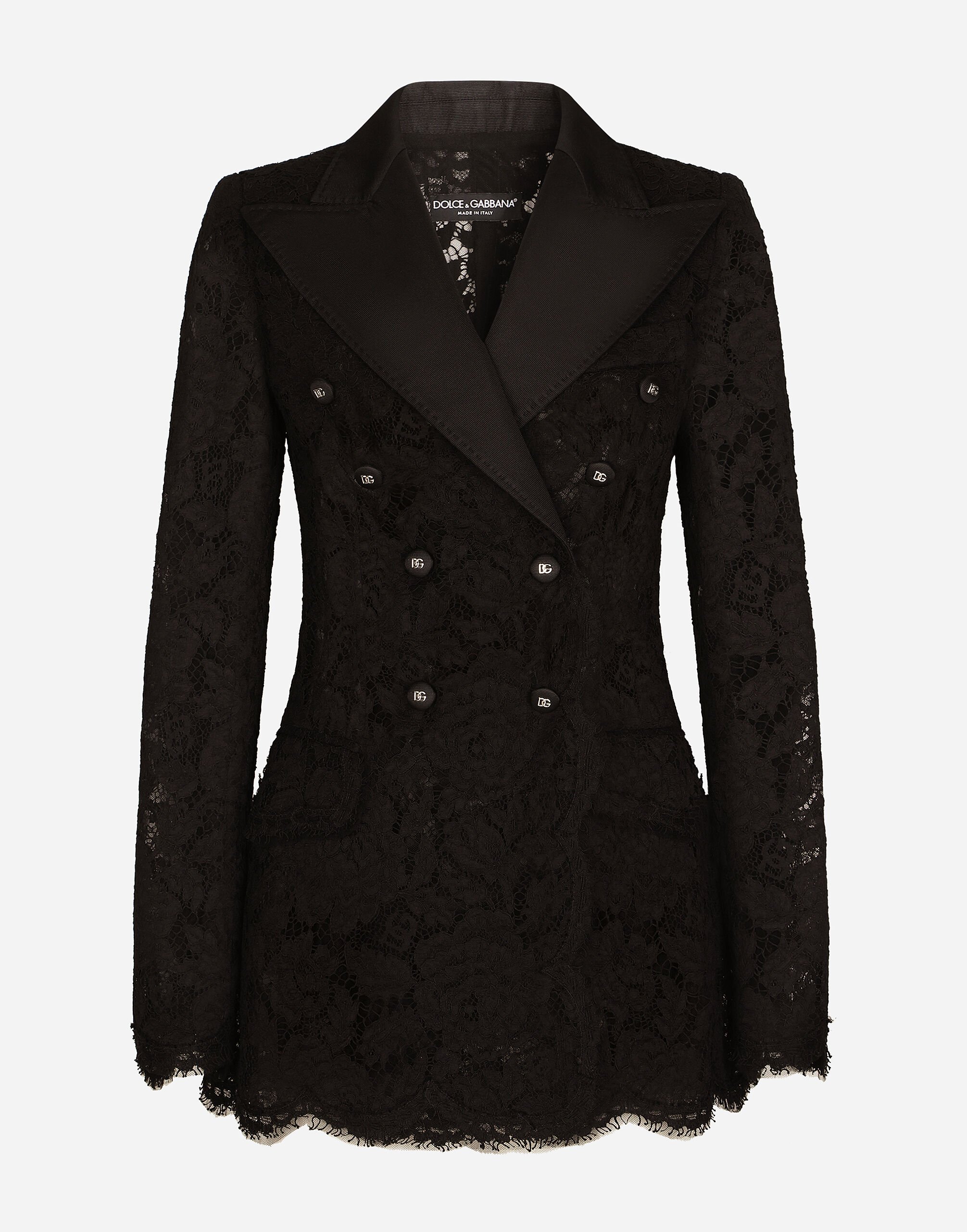 Dolce & Gabbana بليزر تورلينغتون من دانتيل مرن موسوم أسود VG6186VN187