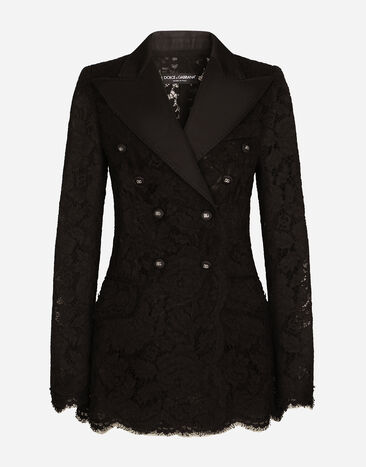 Dolce & Gabbana Turlington-Jacke aus elastischer Spitze mit Logo Schwarz F26X8TFMMHN
