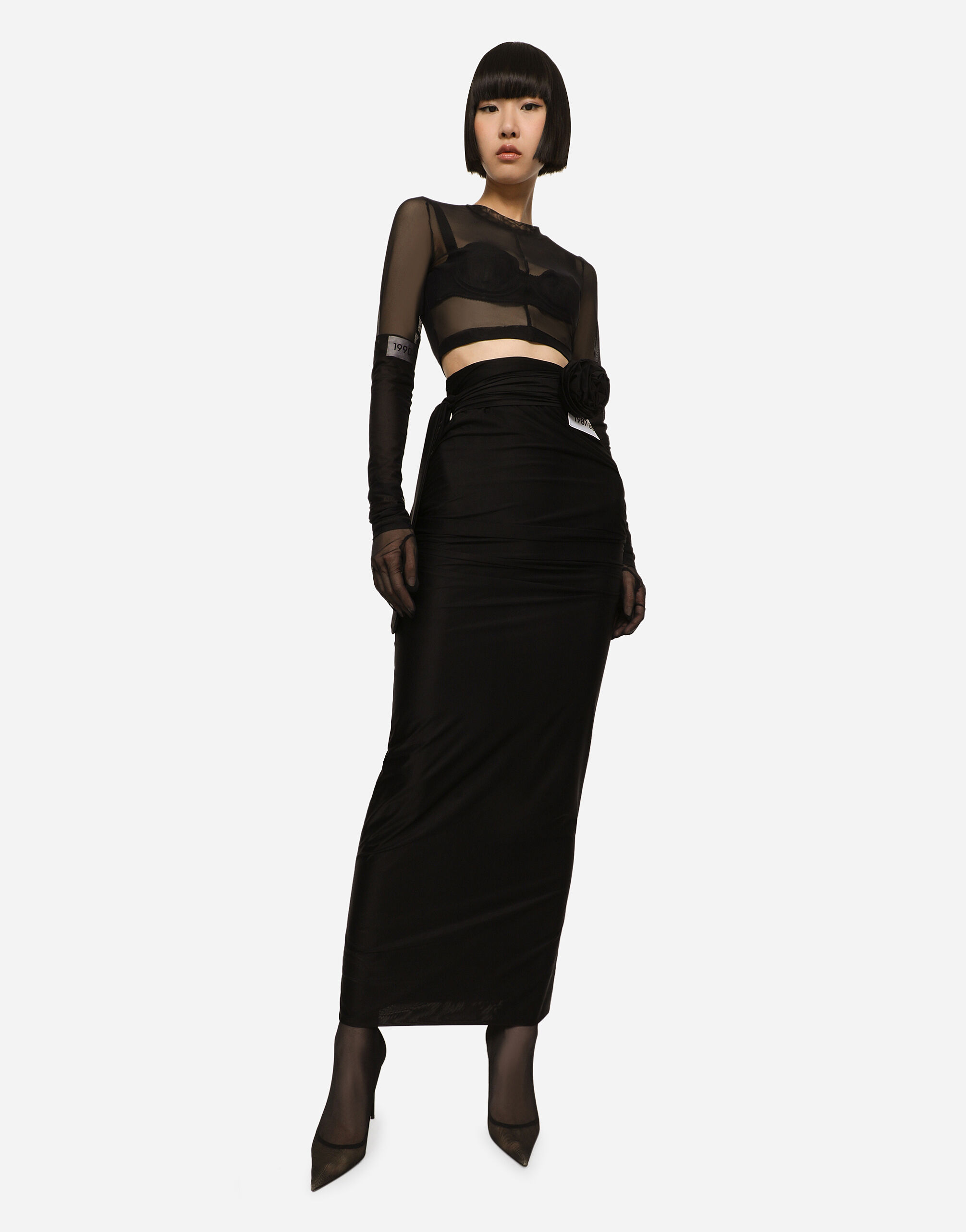 KIM DOLCE&GABBANA Long spandex jersey skirt with belt in Black for 