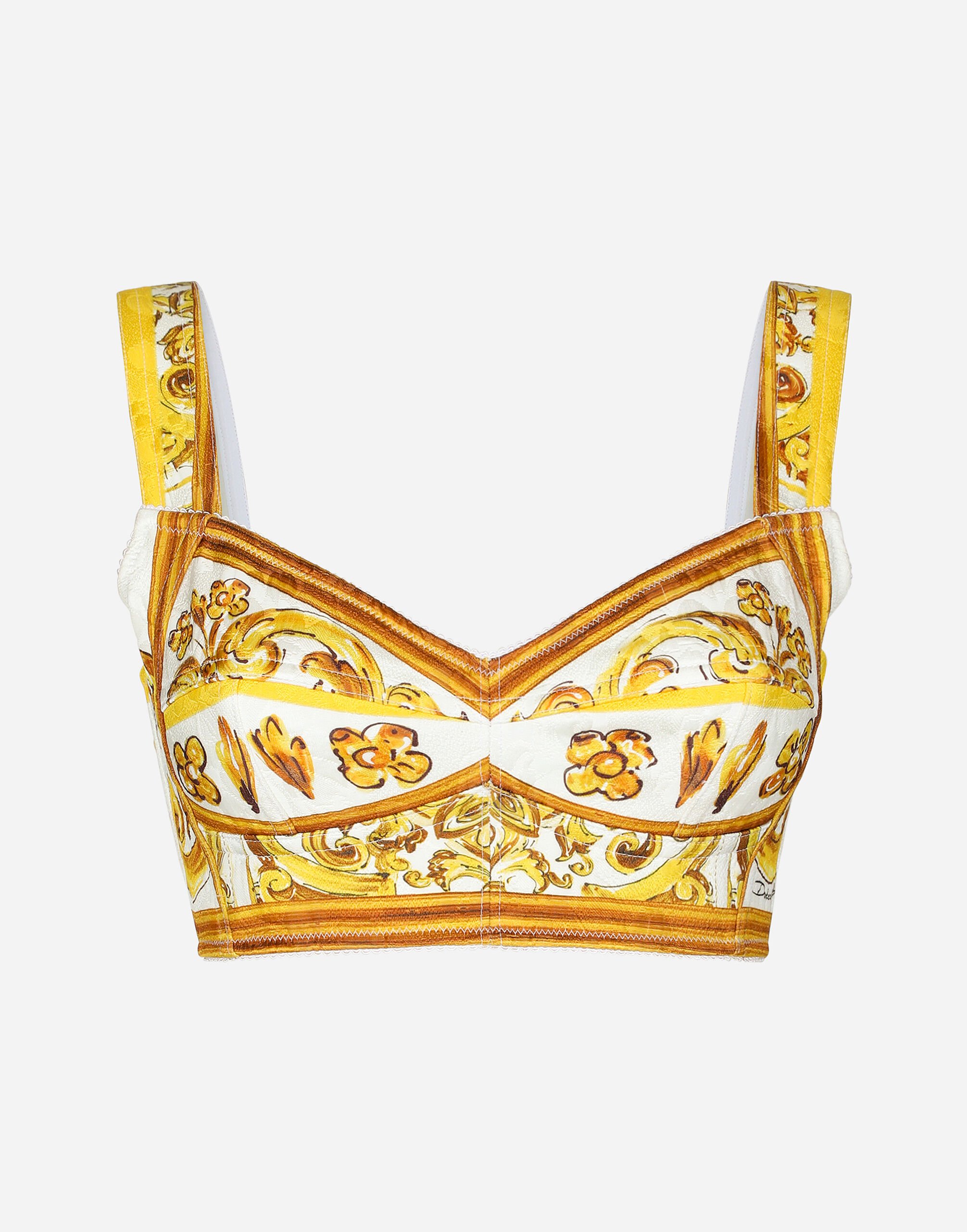 Dolce & Gabbana Cotton poplin corset crop top with majolica print Print F755PTHH5EA