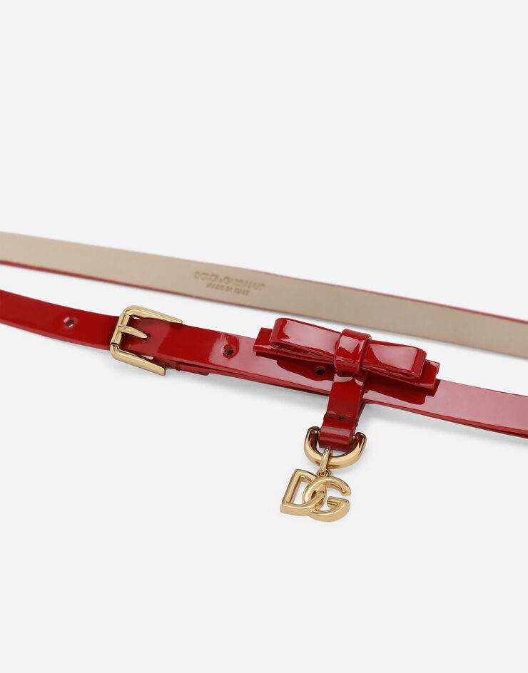 Dolce & Gabbana Ceinture en cuir verni avec nœud et logo DG Rouge EE0067A1471